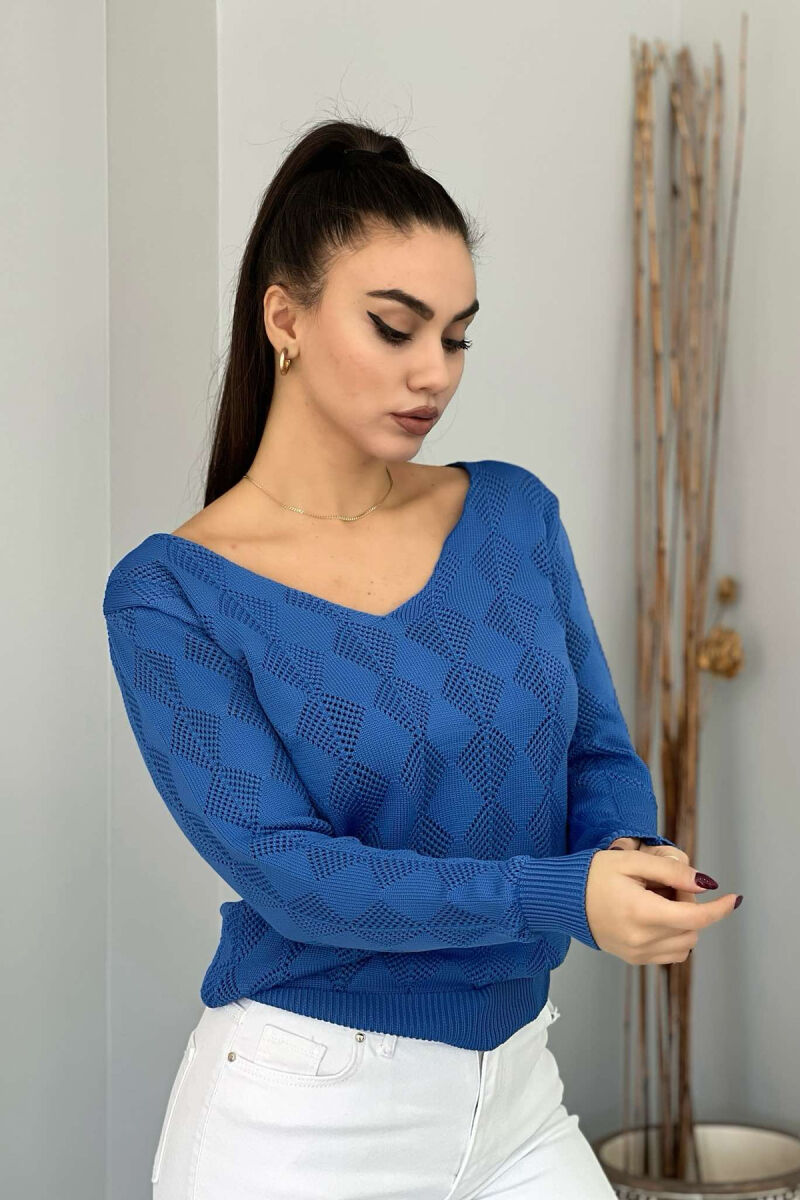 V NECK LINES WOMAN SWEATER BLUE/BLU - 1