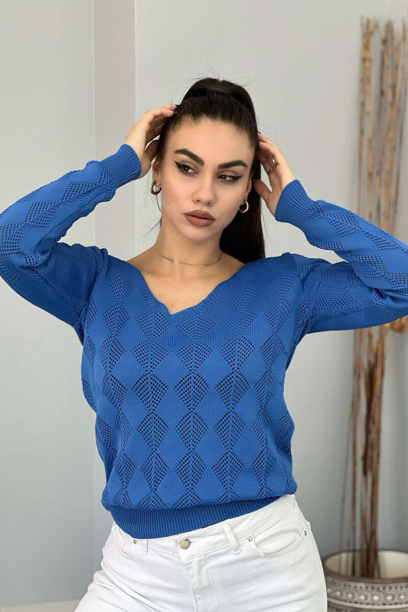 V NECK LINES WOMAN SWEATER BLUE/BLU - 4