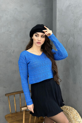 V NECK LINES WOMAN SWEATER BLUE/BLU 