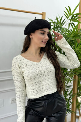 V NECK LINES WOMAN SWEATER CREAM/KREM 