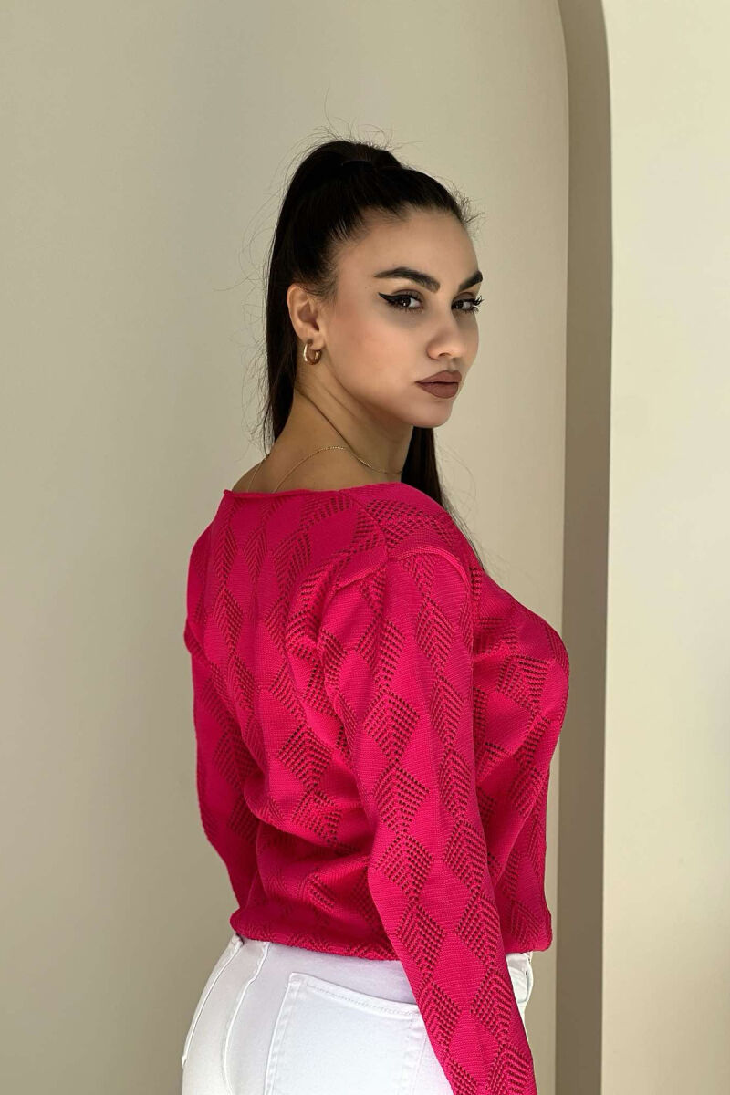 V NECK LINES WOMAN SWEATER FUCHSIA/CIKLAMI - 2