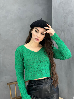 V NECK LINES WOMAN SWEATER GREEN/JESHILE 