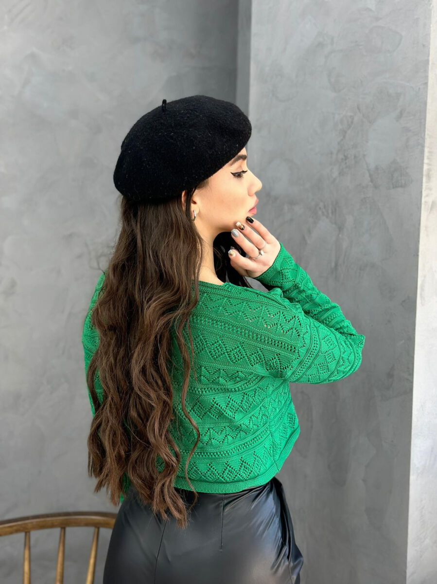 V NECK LINES WOMAN SWEATER GREEN/JESHILE - 2