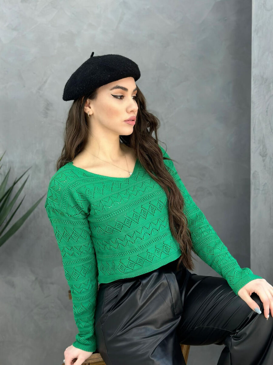 V NECK LINES WOMAN SWEATER GREEN/JESHILE - 4