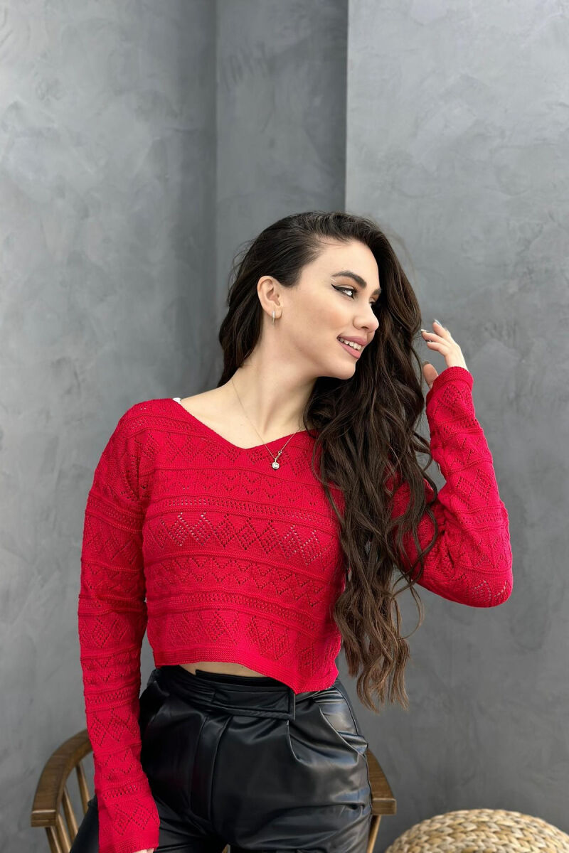 V NECK LINES WOMAN SWEATER RED/E KUQE - 1