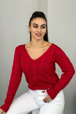 V NECK LINES WOMAN SWEATER RED/E KUQE 