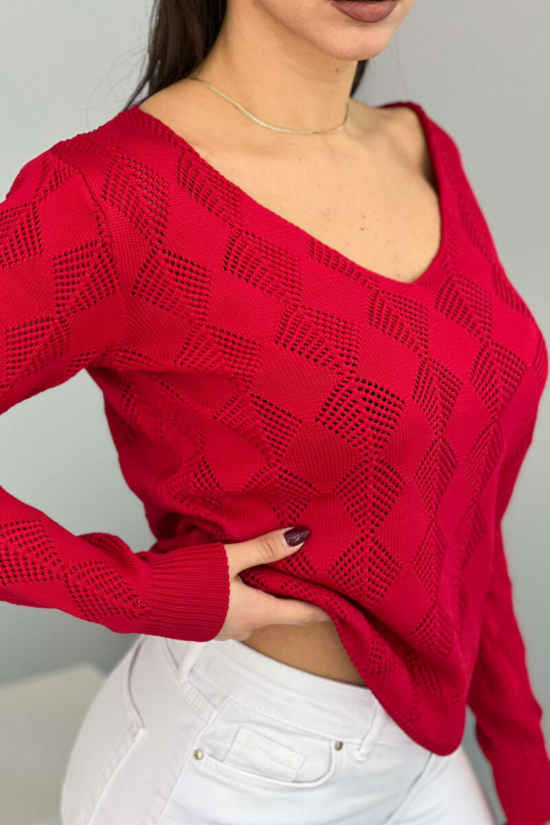 V NECK LINES WOMAN SWEATER RED/E KUQE - 2