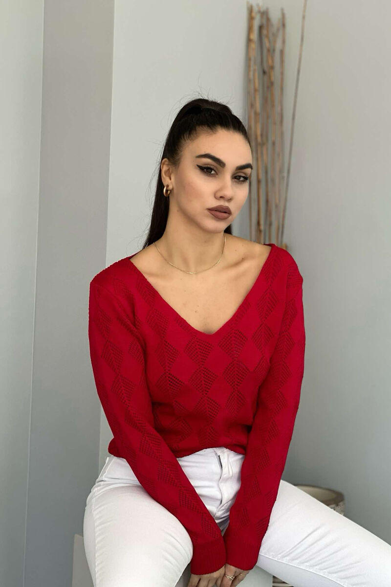 V NECK LINES WOMAN SWEATER RED/E KUQE - 3