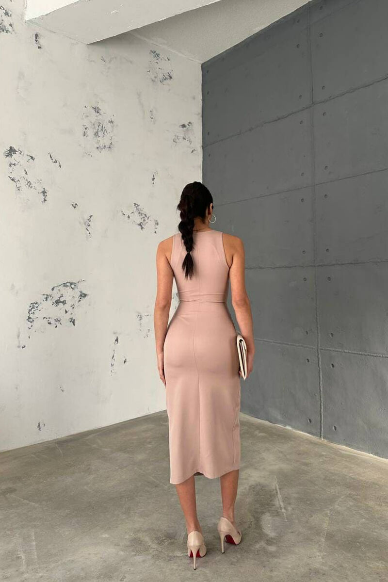 V NECK LONG BUTTONS WOMEN DRESS POWDER/PUDER - 2