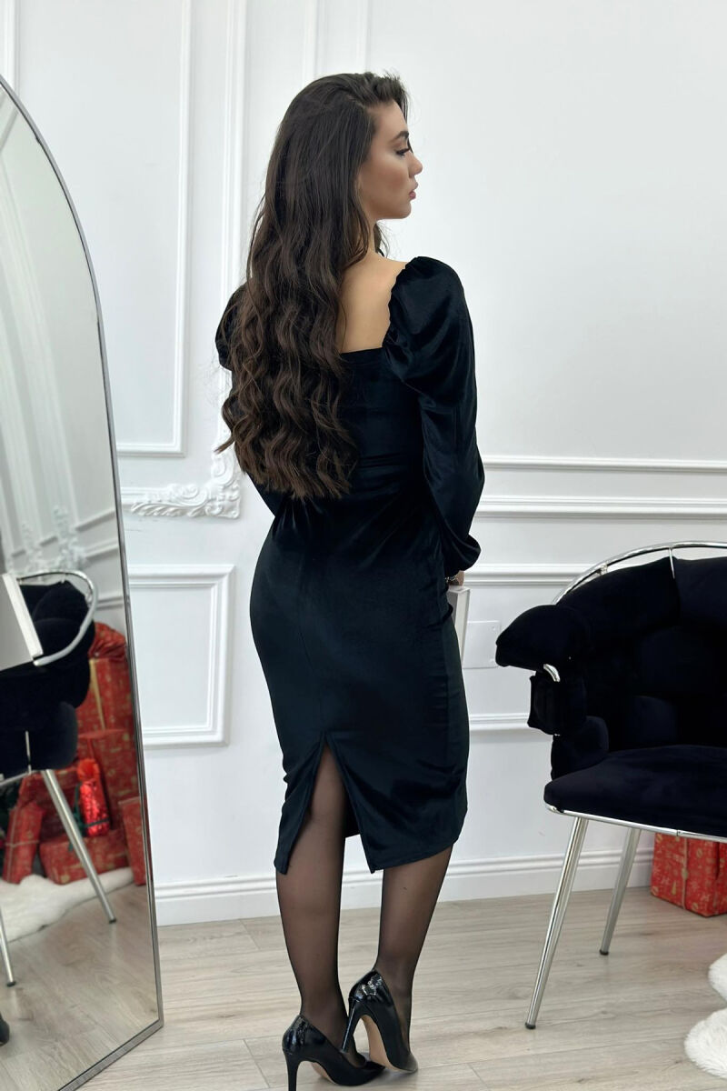 V NECK LONG VELVET DRESS BLACK/ E ZEZE - 4