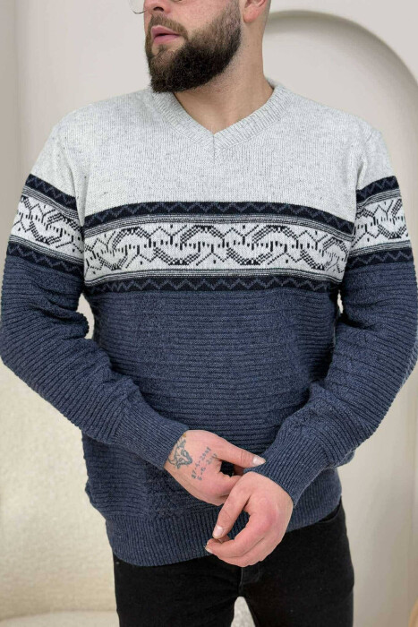 V NECK MEN SWEATER IN BLUE COLOR 