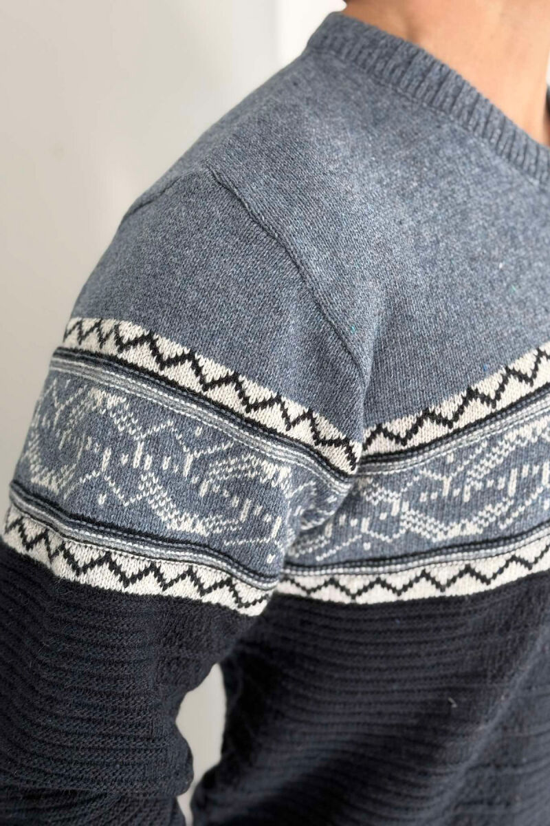 V NECK MEN SWEATER DARK BLUE/BEE - 3