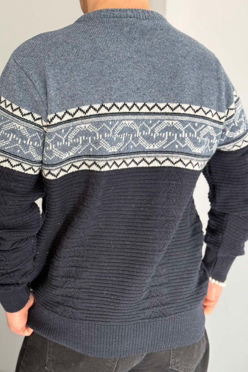 V NECK MEN SWEATER DARK BLUE/BEE - 4