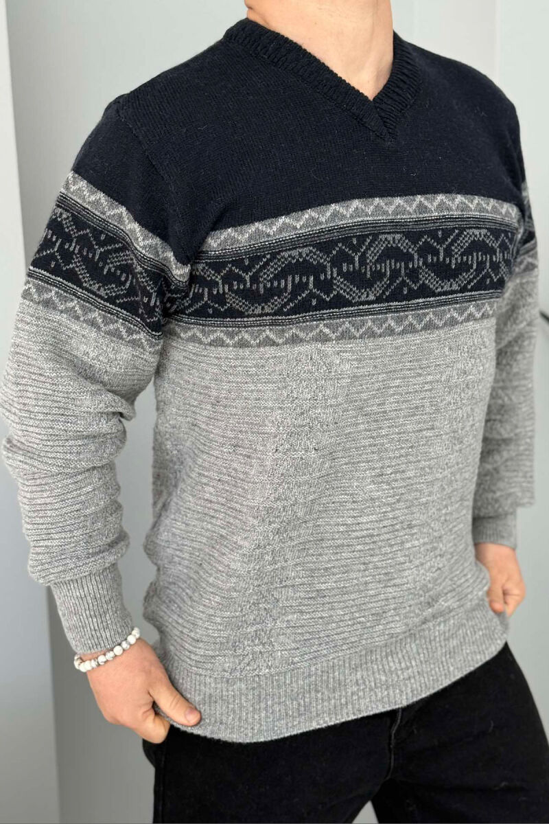 V NECK MEN SWEATER GREY/GRI - 1