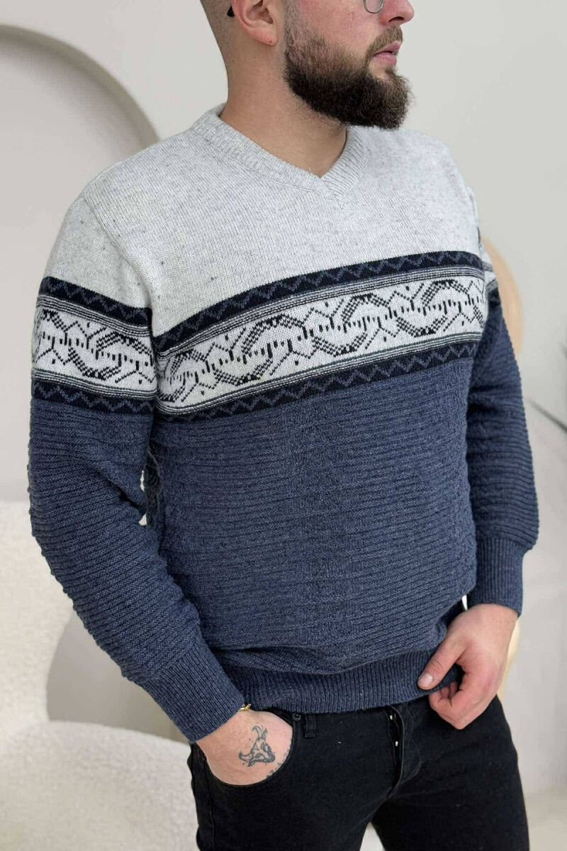 V NECK MEN SWEATER IN BLUE COLOR - 3