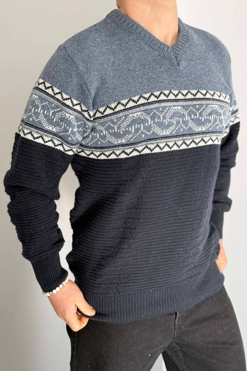 V NECK MEN SWEATER IN DARK BLUE COLOR - 2