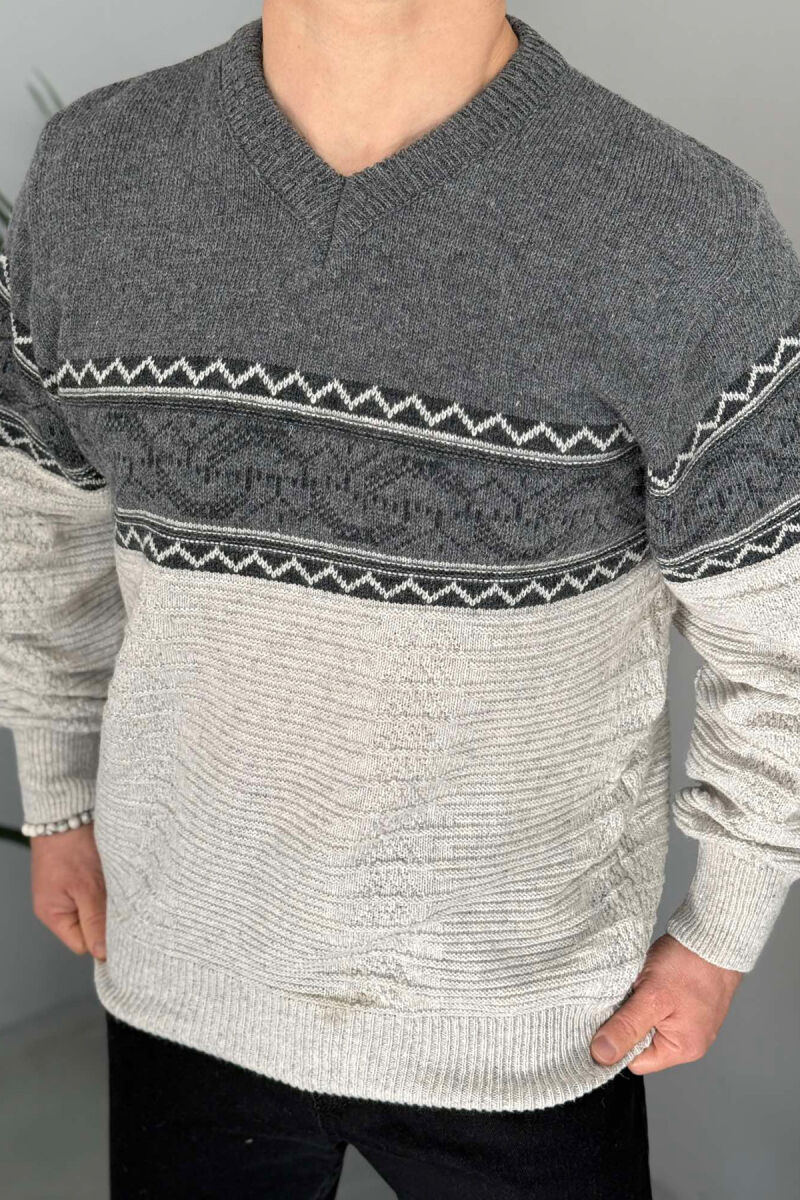 V NECK MEN SWEATER LIGHT GREY/GZ - 4