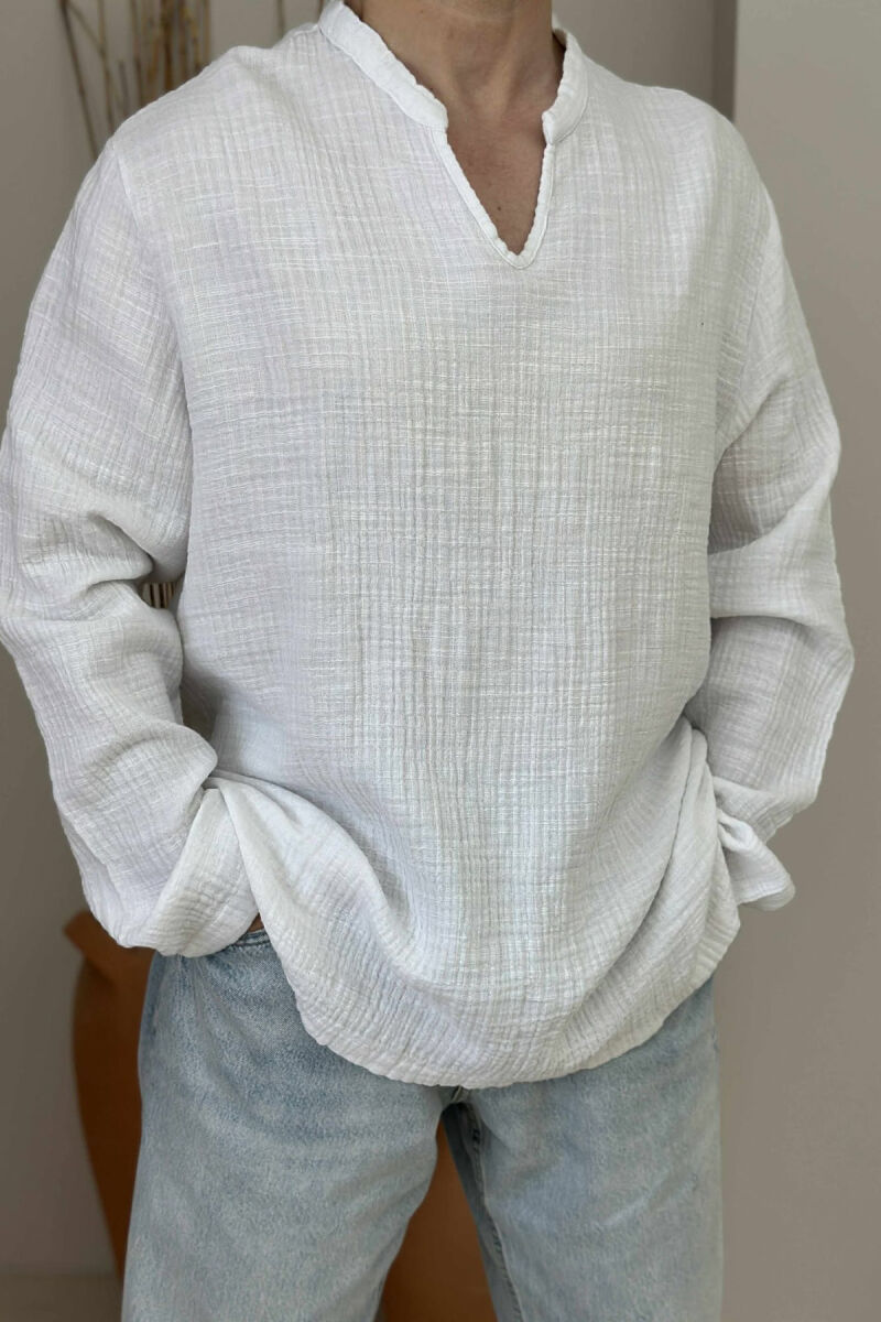 V NECK ONE COLOR MEN SHIRT WHITE-E BARDHE - 2