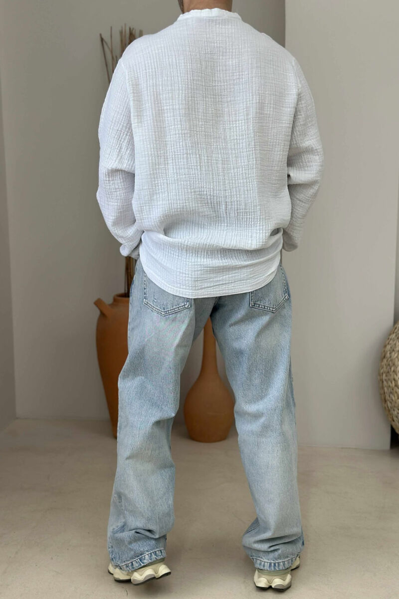 V NECK ONE COLOR MEN SHIRT WHITE-E BARDHE - 3