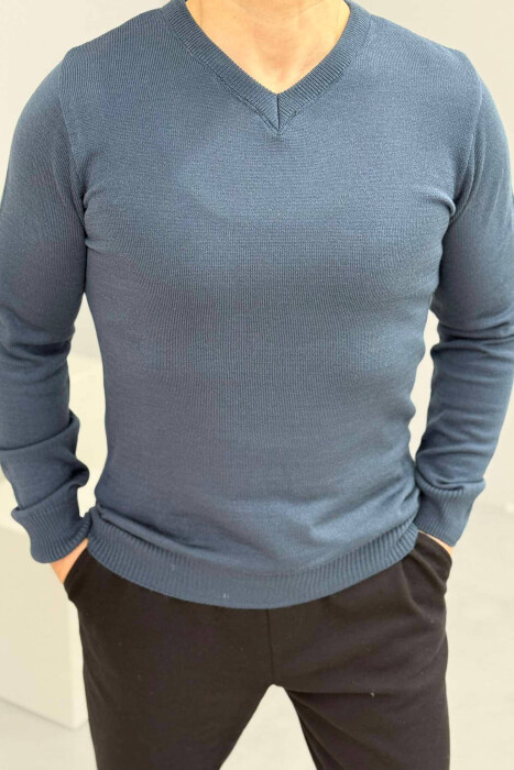 V NECK ONE COLOR MEN SWEATER BLUE/BLU 