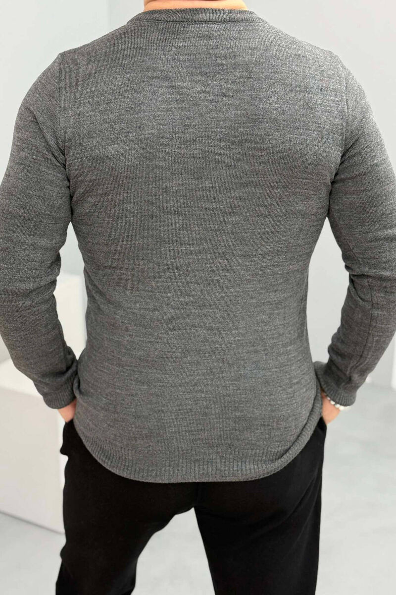 V NECK ONE COLOR MEN SWEATER GREY/GRI - 3