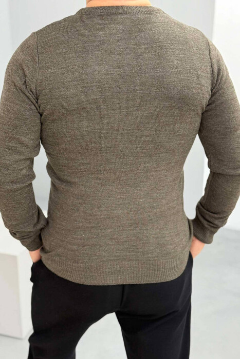 V NECK ONE COLOR MEN SWEATER LIGHT BROWN/KAZB - 3