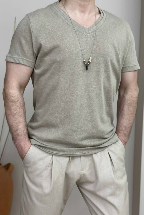 T-SHIRT NJË NGJYRËSH I THJESHTË PËR MESHKUJ NË NGJYRËN BEZHË 