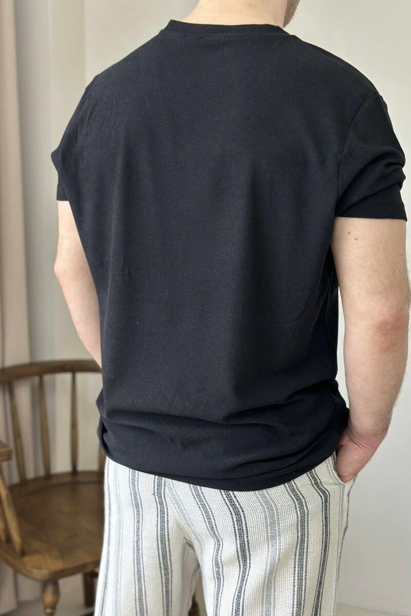 V NECK ONE COLOR MEN T-SHIRT BLACK/ E ZEZE - 4