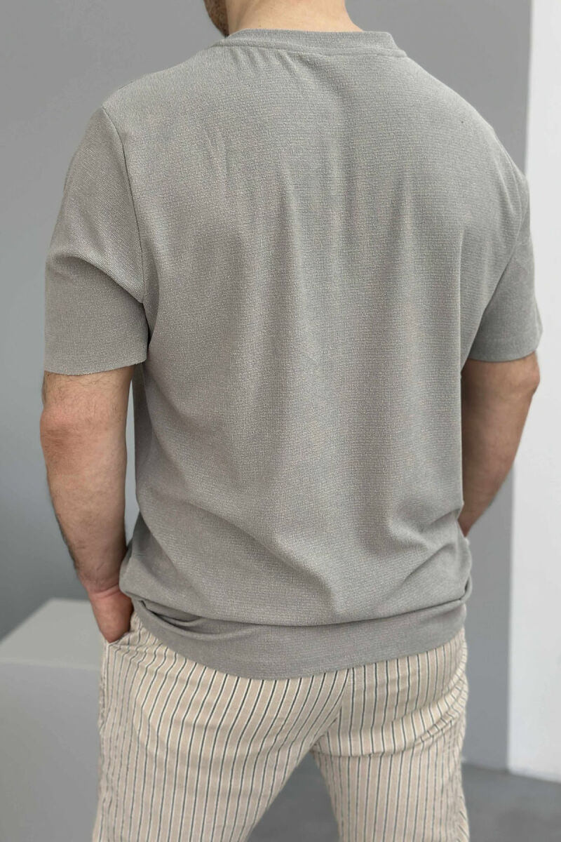 V NECK ONE COLOR MEN T-SHIRT GREY/GRI - 4