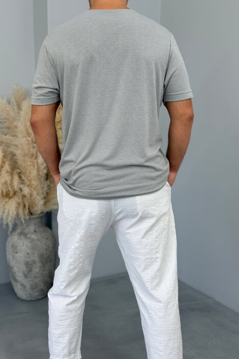 V NECK ONE COLOR MEN T-SHIRT LIGHT GREY/GZ - 2