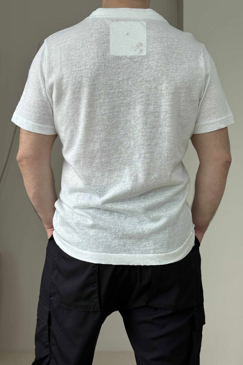 V NECK ONE COLOR MEN T-SHIRT WHITE-E BARDHE - 3