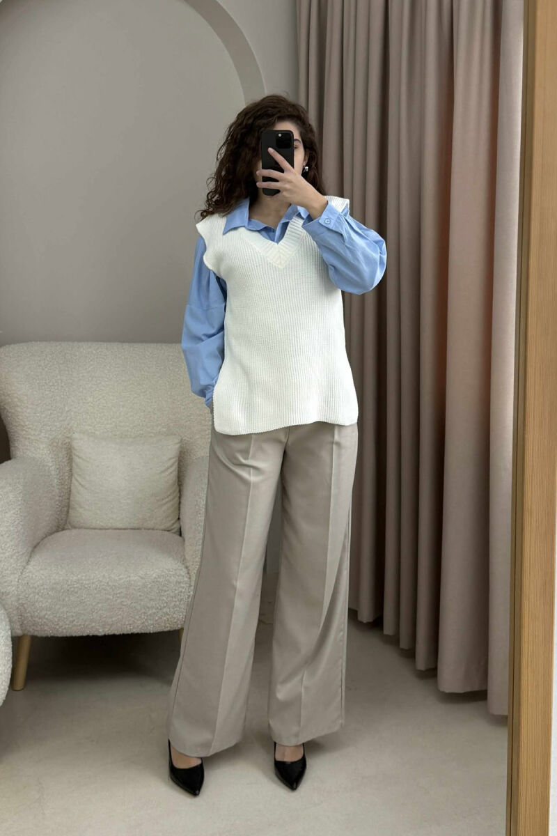 V NECK ONE COLOR SIMPLE WOMEN VEST CREAM/KREM - 2