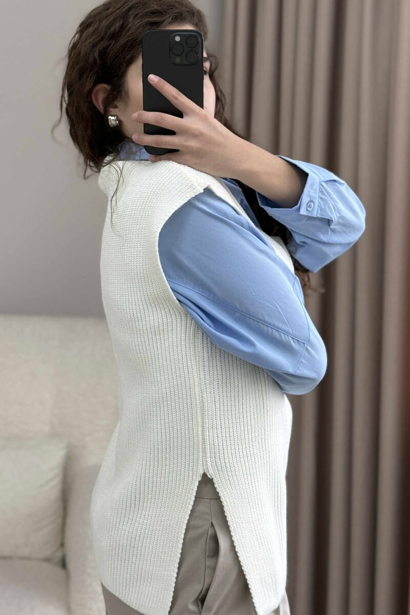 V NECK ONE COLOR SIMPLE WOMEN VEST CREAM/KREM - 5