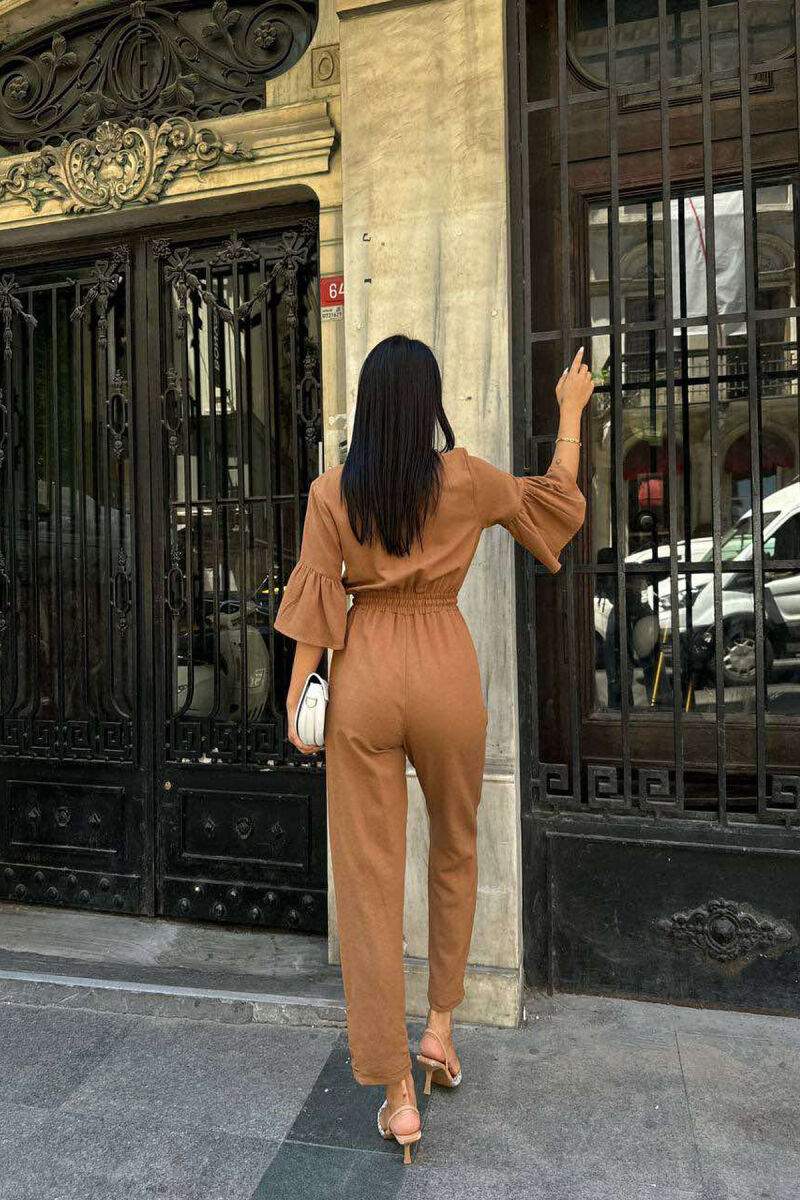 V NECK ONE COLOR WOMEN JUMPSUIT BROWN/KAFE - 4