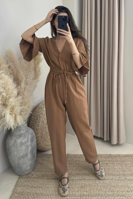 V NECK ONE COLOR WOMEN JUMPSUIT BROWN/KAFE - 3