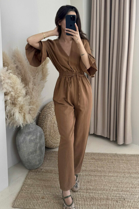 V NECK ONE COLOR WOMEN JUMPSUIT BROWN/KAFE - 5