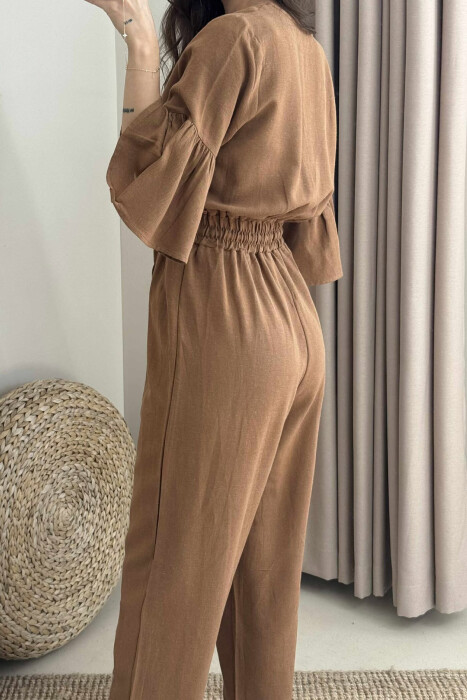 V NECK ONE COLOR WOMEN JUMPSUIT BROWN/KAFE - 7