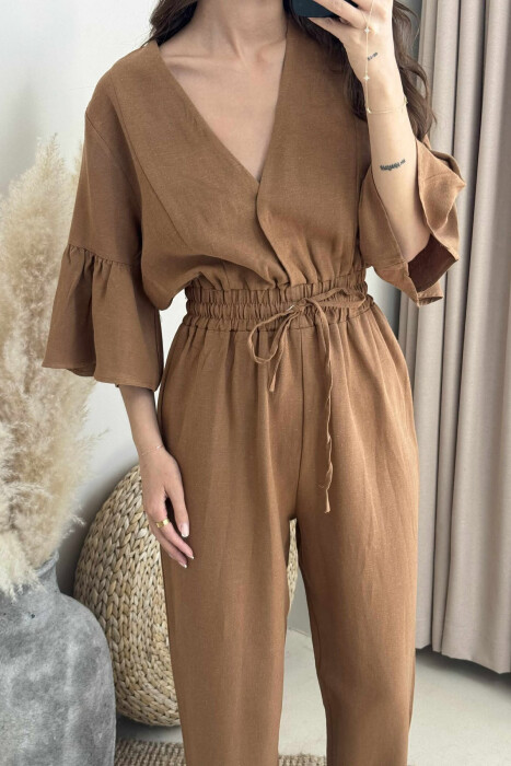 V NECK ONE COLOR WOMEN JUMPSUIT BROWN/KAFE - 9