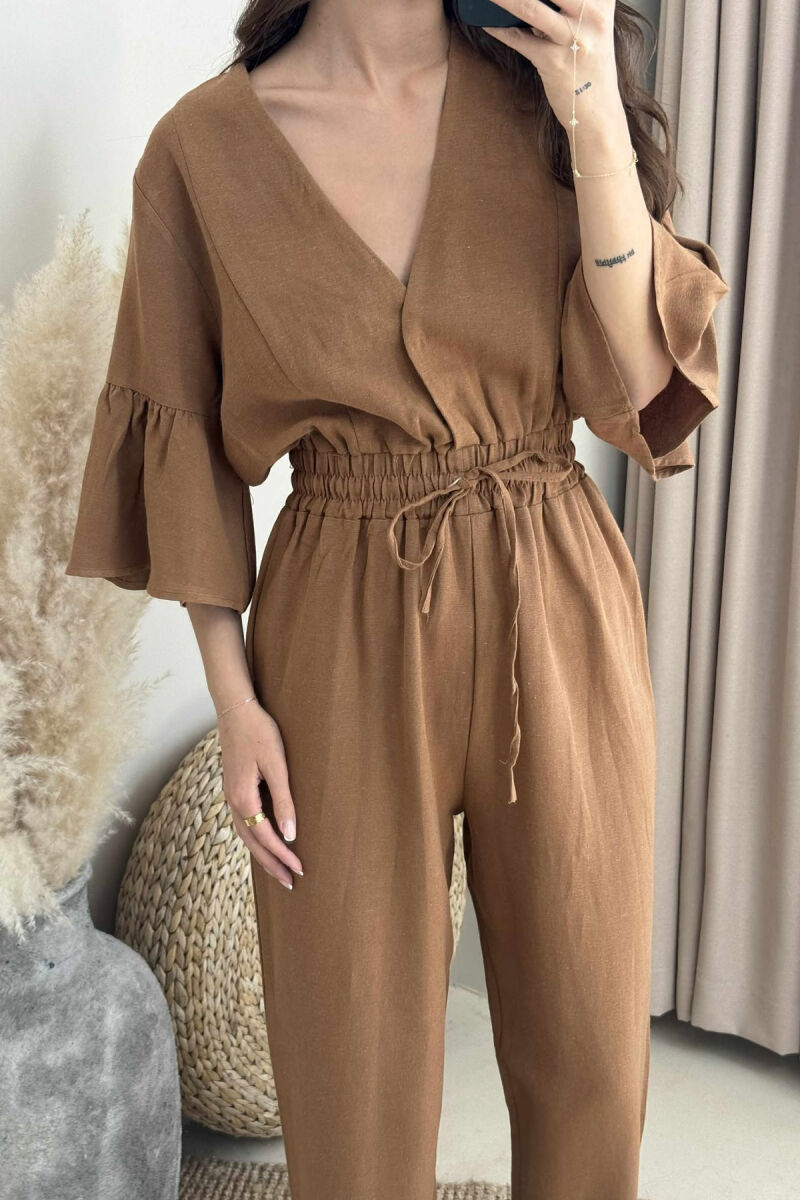 V NECK ONE COLOR WOMEN JUMPSUIT BROWN/KAFE - 9
