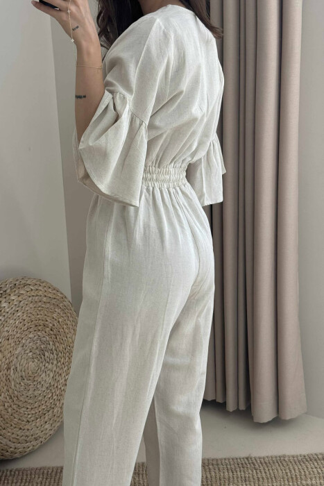 V NECK ONE COLOR WOMEN JUMPSUIT CREAM/KREM - 7