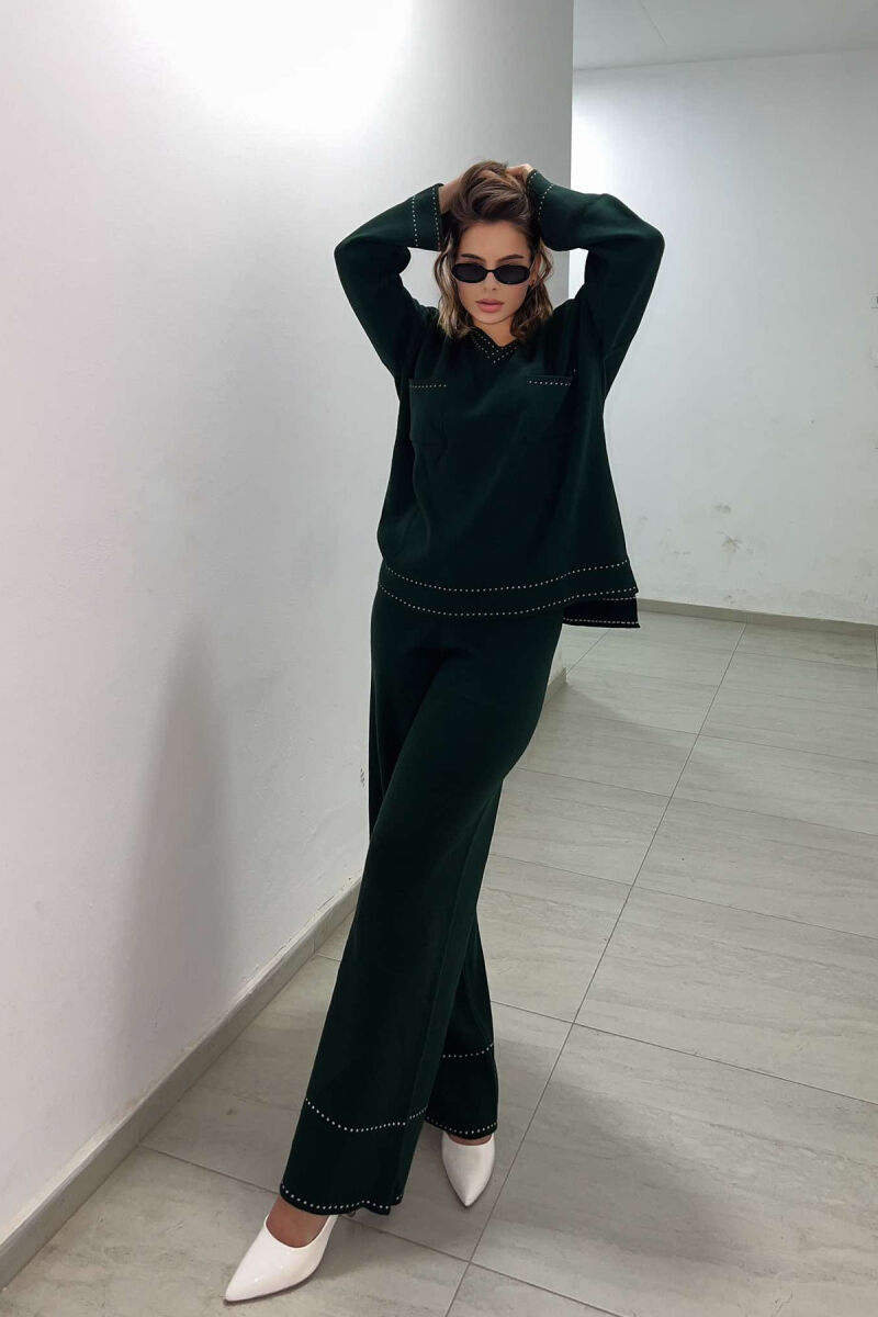 V NECK ONE COLOR WOMEN KNIT SET DARK GREEN/JEE - 2