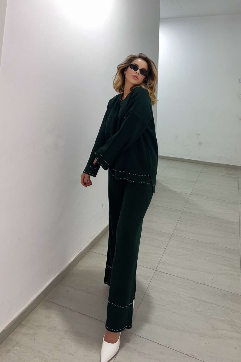 V NECK ONE COLOR WOMEN KNIT SET DARK GREEN/JEE - 3