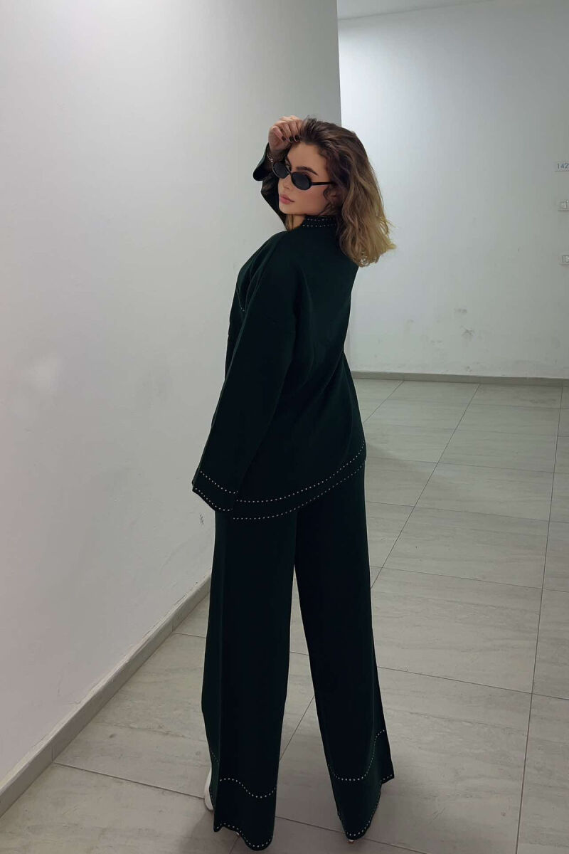 V NECK ONE COLOR WOMEN KNIT SET DARK GREEN/JEE - 4
