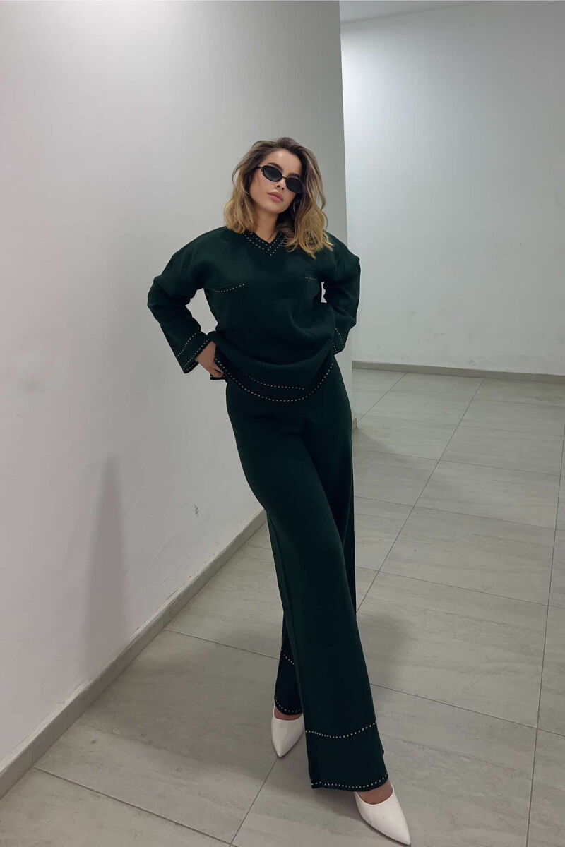 V NECK ONE COLOR WOMEN KNIT SET DARK GREEN/JEE - 5