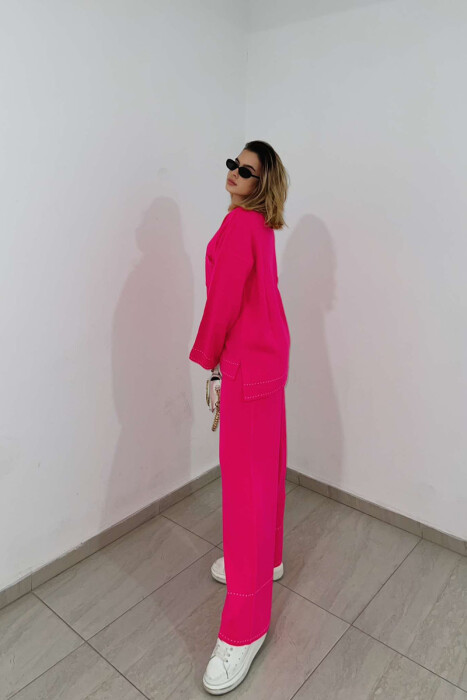 V NECK ONE COLOR WOMEN KNIT SET PINK/ROZE - 4