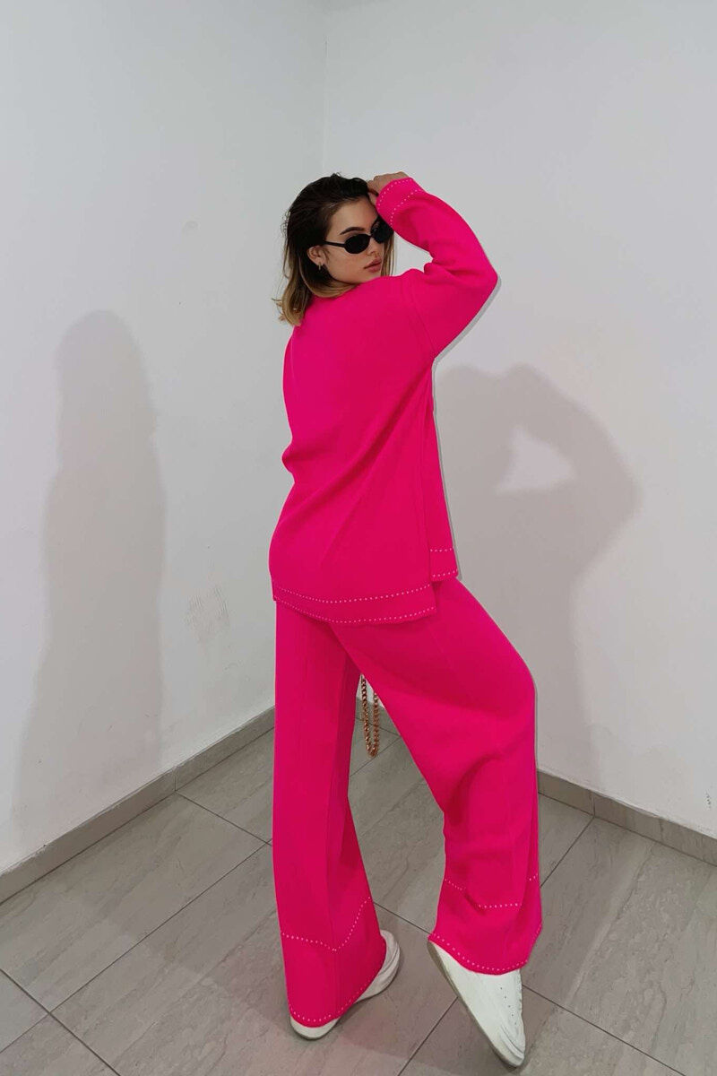 V NECK ONE COLOR WOMEN KNIT SET PINK/ROZE - 5