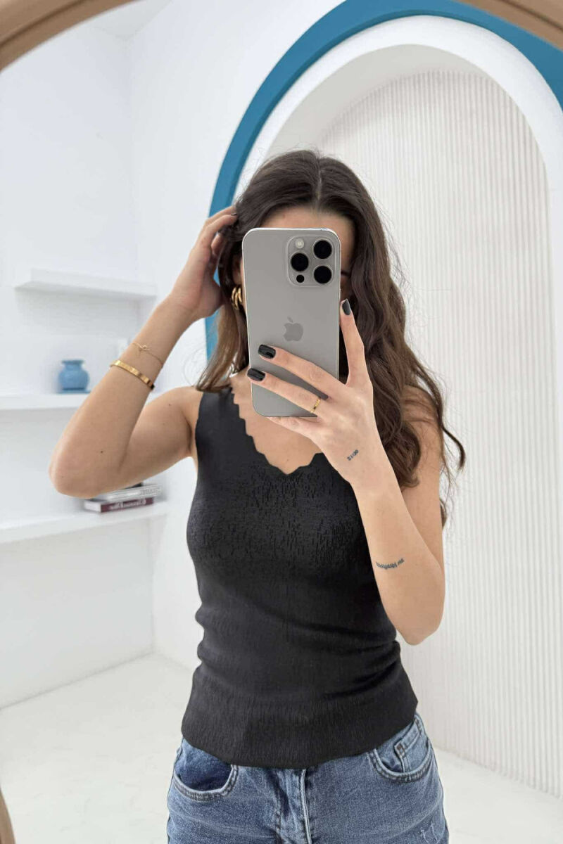 V NECK ONE COLOR WOMEN TANK TOP BLACK/ E ZEZE - 2