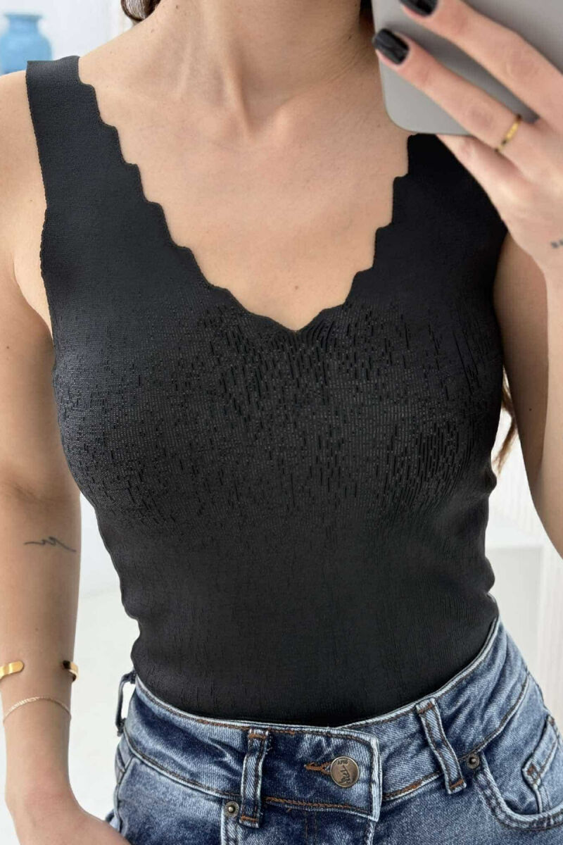 V NECK ONE COLOR WOMEN TANK TOP BLACK/ E ZEZE - 4