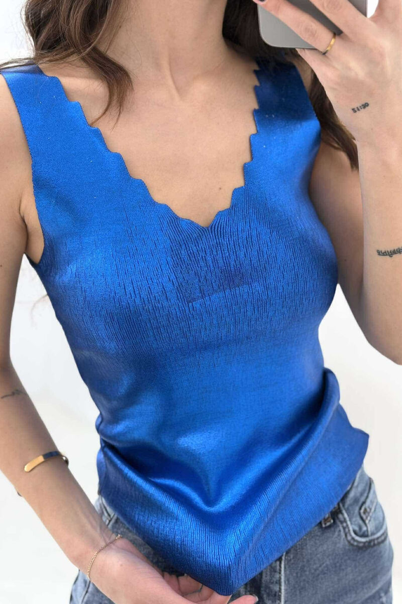 V NECK ONE COLOR WOMEN TANK TOP BLUE/BLU - 2