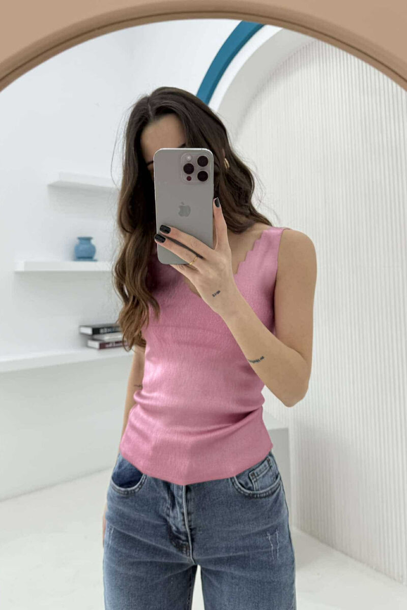 V NECK ONE COLOR WOMEN TANK TOP PINK/ROZE - 2